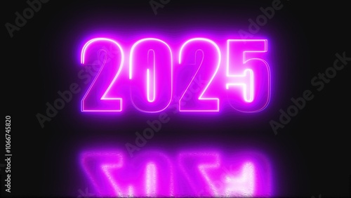 2025 Neon text. Computer generated 3d render