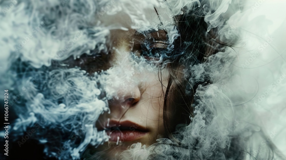 Mysterious Woman Portrait with Smoke and Fog Mysterious Woman Portrait with Smoke and Fog