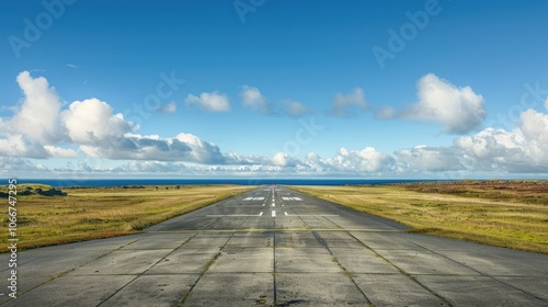 Fototapeta Naklejka Na Ścianę i Meble -  Landing Strip: Aeronautic Charm of Laesoe Island's Small Airfield Surrounded by Blue Skies and Green Coppice
