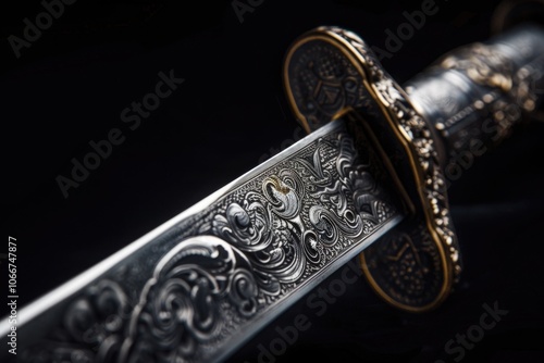 A close-up shot of a knife resting on a dark, flat surface