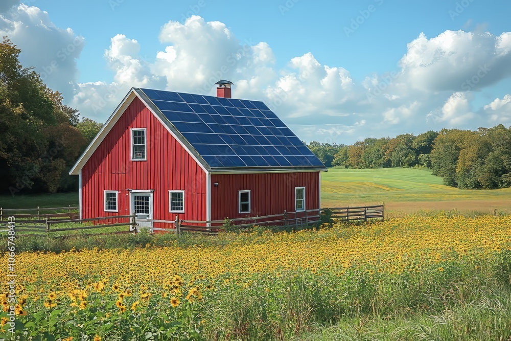 Obraz premium Solar panels on farms. Generative AI