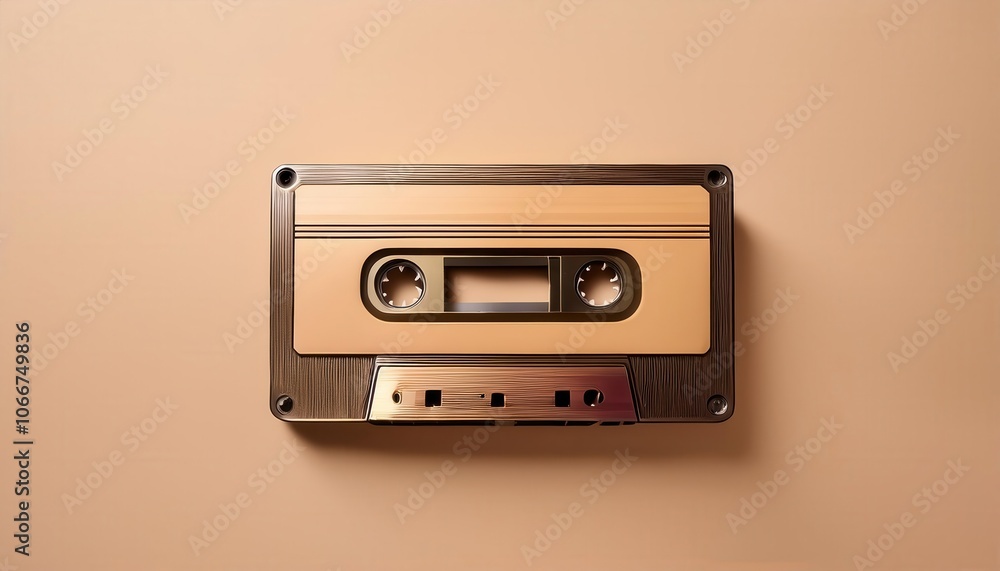 Retro Beige Audio Cassette Tape on Smooth Monochrome Background. Ideal for Concepts of Nostalgia, Vintage Music Media, Analog Sound Recording, and 1980s 1990s Pop Culture Aesthetic