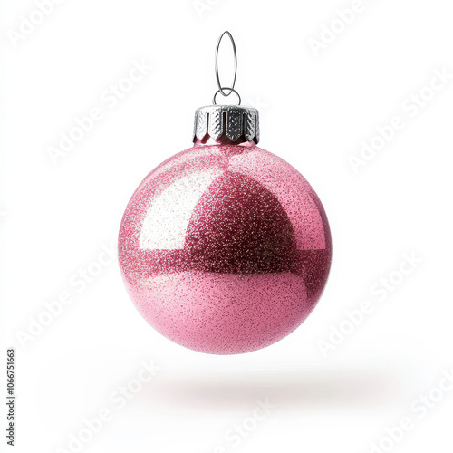 A vibrant pink glitter ornament hanging, perfect for festive decorations and holiday themes.