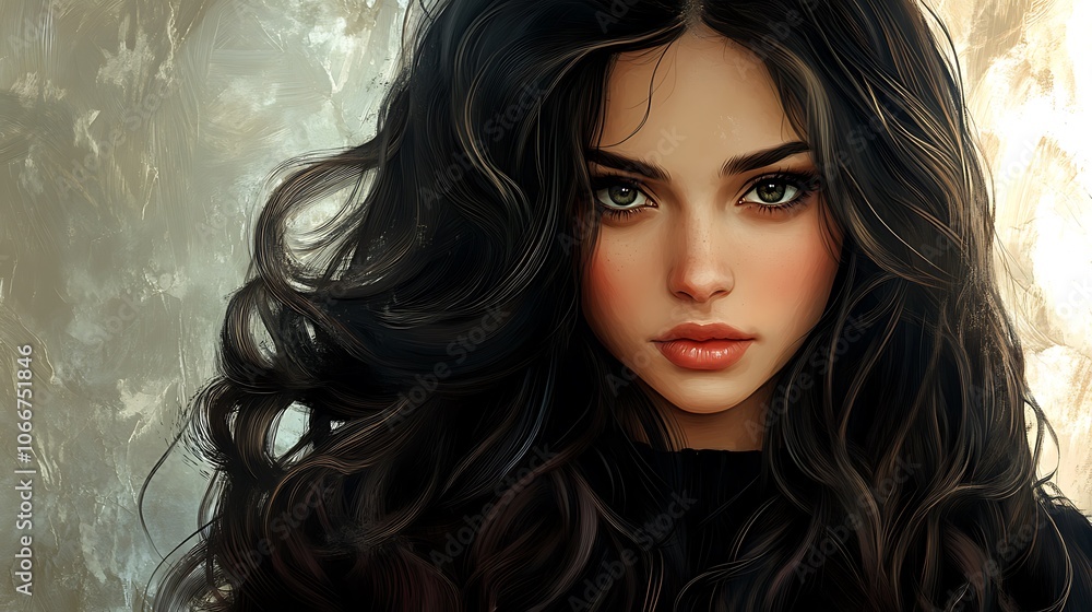 Portrait of a Woman with Long Wavy Hair Portrait of a Woman with Long Wavy Hair