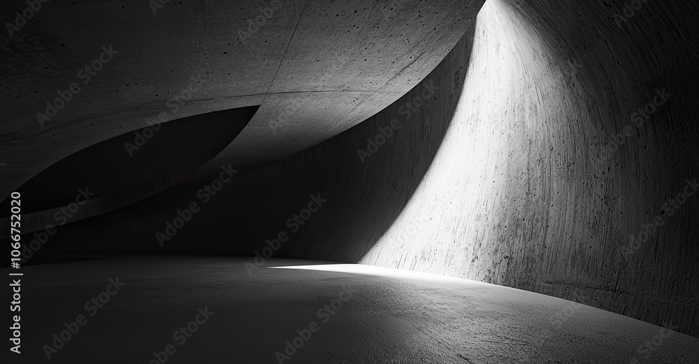 Abstract empty gray concrete room interior with a large wall and floor, a mock-up for the presentation of products, an abstract dark background with reflections Abstract empty gray concrete room interior with a large wall and floor, a mock-up for the presentation of products, an abstract dark background with reflections