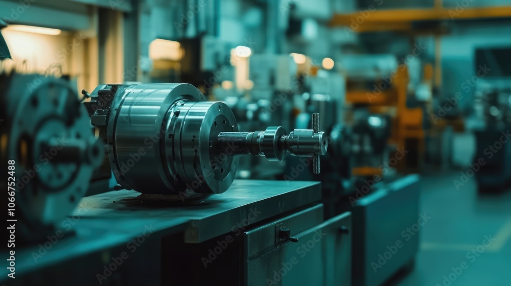 Close-Up of CNC Machine in Modern Industrial Factory with Blurred Background and Soft Warm Lighting Close-Up of CNC Machine in Modern Industrial Factory with Blurred Background and Soft Warm Lighting