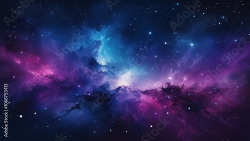 A stunning cosmic landscape featuring vibrant purple, blue, and black hues, showcasing the beauty of the universe. Ideal for projects related to space and astronomy