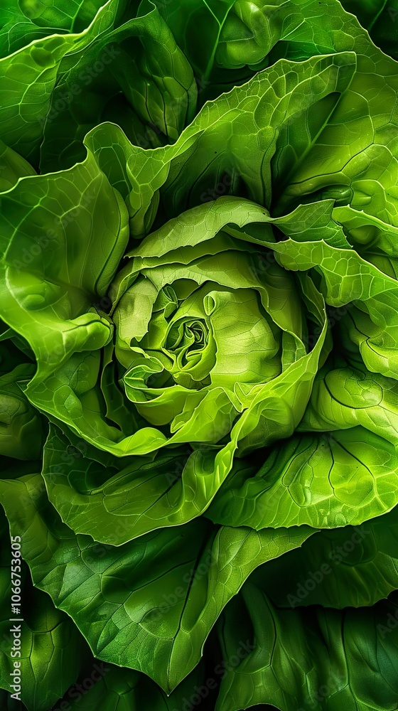 Obraz premium Close-Up of Fresh Green Lettuce Leaves: A Macro Photography View of Nature's Beauty