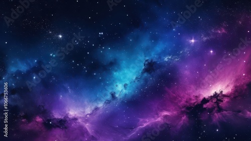 A stunning cosmic landscape featuring vibrant purple, blue, and black hues, showcasing the beauty of the universe. Ideal for projects related to space and astronomy photo