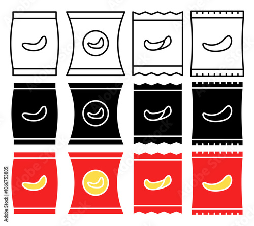 Chips bag vector icon collection. vector illustration set.