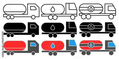 Fuel truck vector icon collection. vector illustration set.