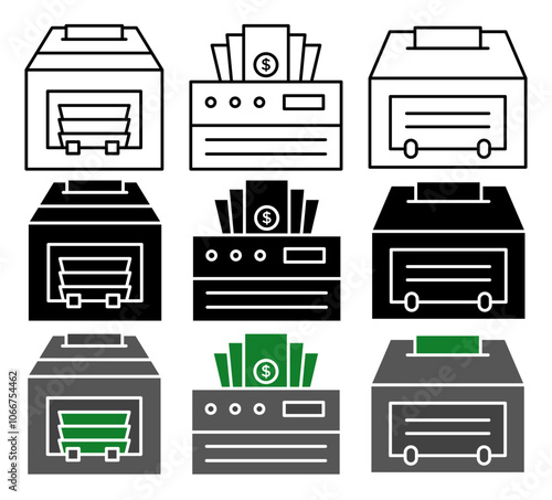 Money counting machine vector icon collection. vector illustration set.