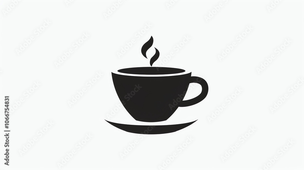 A black silhouette of a steaming cup of coffee on a white background. A black silhouette of a steaming cup of coffee on a white background.