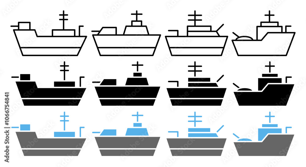 Warship vector icon collection. vector illustration set. Warship vector icon collection. vector illustration set.