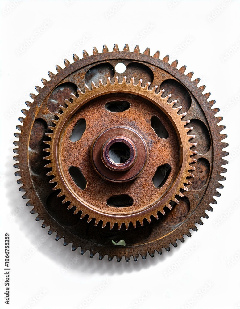 Collection of Rusty Old Cog Wheels with Weathered Surfaces Isolated on White Background for Industrial and Steampunk Themes Collection of Rusty Old Cog Wheels with Weathered Surfaces Isolated on White Background for Industrial and Steampunk Themes
