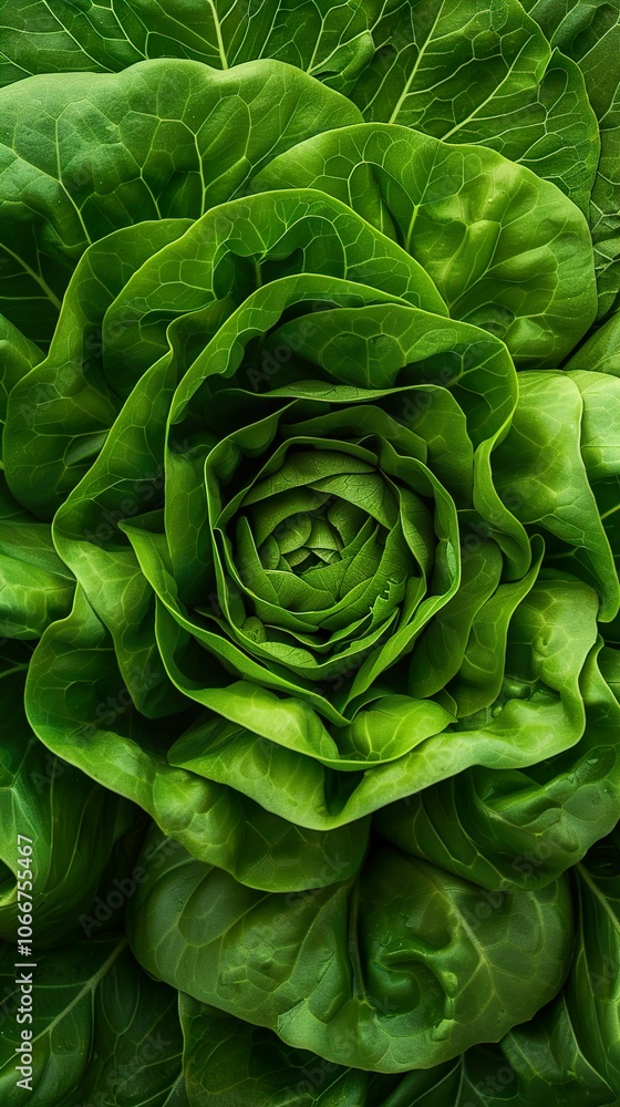 Fototapeta premium Green Lettuce Leaves: A Close-Up Look at Nature's Beauty