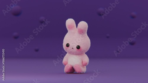 Cute little chibi bunny. Little pink rabbit. Copyspace background. 3d render.