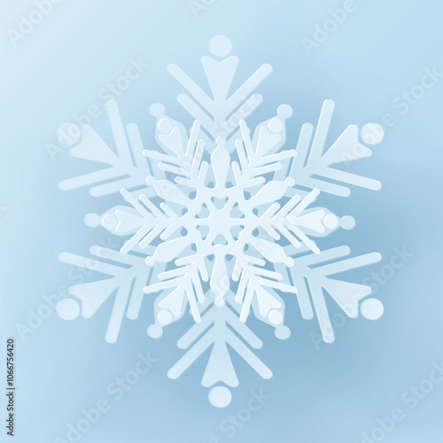 White christmas paper cut 3d snowflake with shadow in the background. Winter design elements for presentation, banner, cover, web, flyer, card, sale, poster, slide and social media.