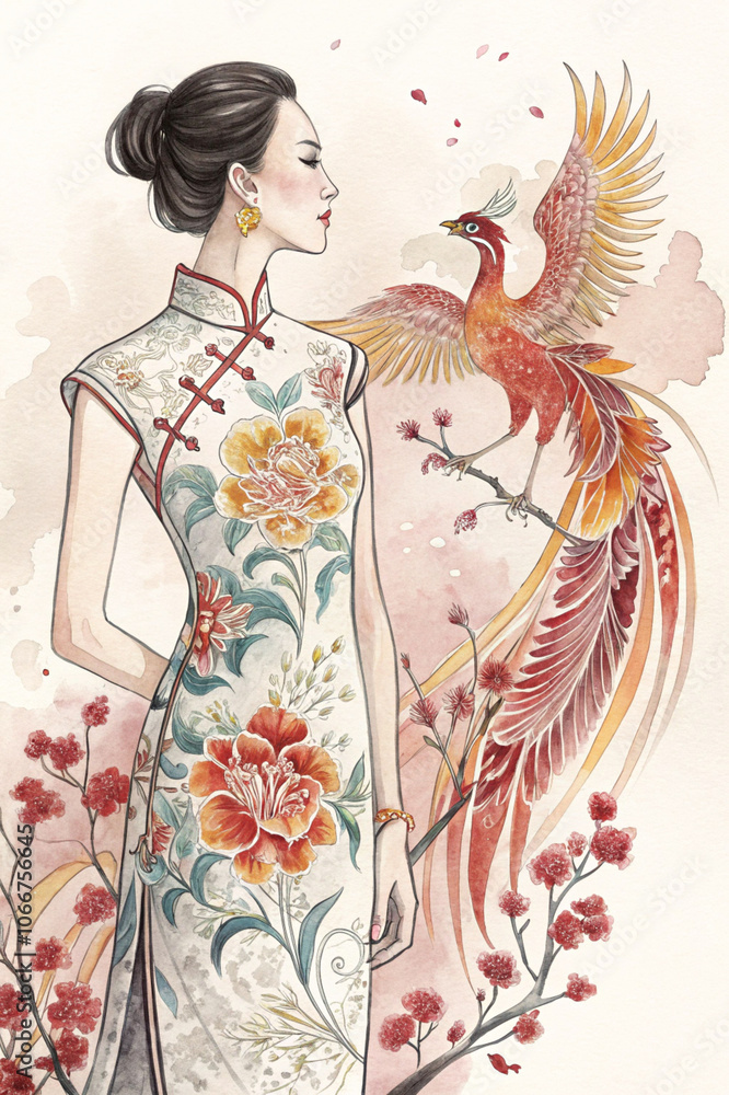 Traditional Vietnamese Ao Dai Fashion Design Watercolor Collection on White Background, Modern and Classic Dress Illustrations Traditional Vietnamese Ao Dai Fashion Design Watercolor Collection on White Background, Modern and Classic Dress Illustrations