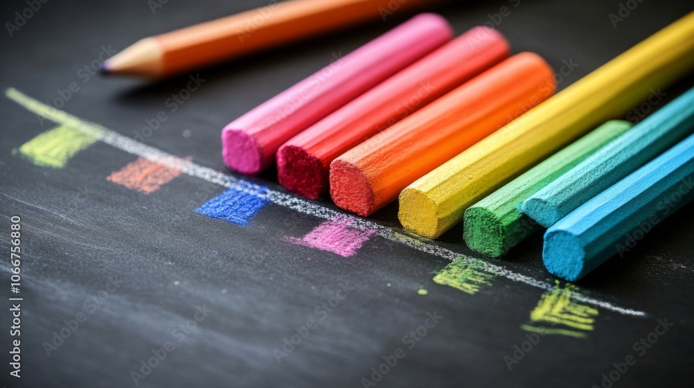 Colorful Chalks on Blackboard Create Artistic Vibes Colorful Chalks on Blackboard Create Artistic Vibes