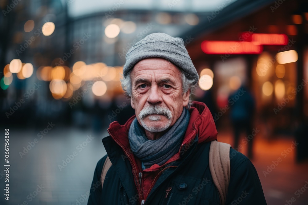 Portrait of an elderly man with a gray beard in the city. Portrait of an elderly man with a gray beard in the city.