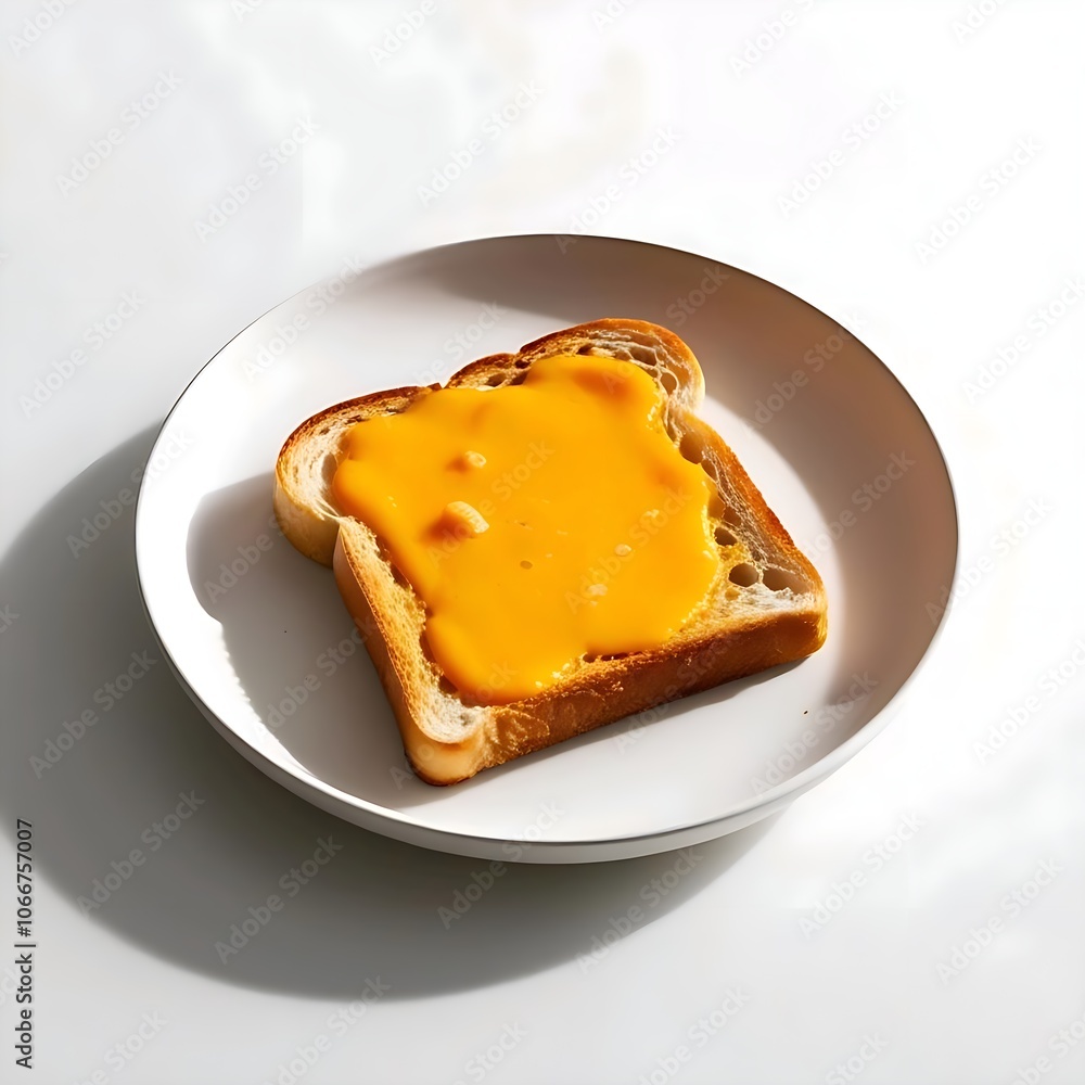 Crispy Cheese Toast on Minimalist Plate with White Background Crispy Cheese Toast on Minimalist Plate with White Background