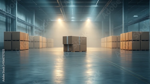 Efficiently organize warehouse space by strategically placing cardboard boxes for optimal storage solutions photo