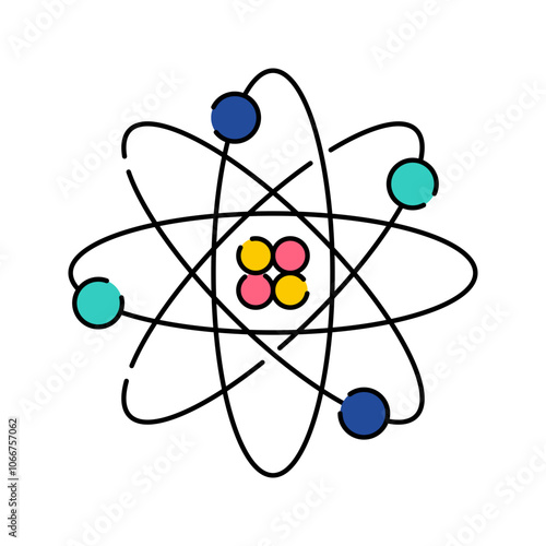 Atom Symbol Icon Illustration with bright colour palette in flat design style for education and future technology theme design.