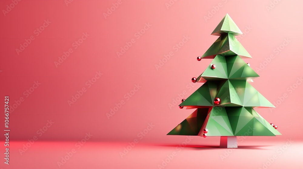Polygonal Simple Christmas Background with Green Christmas Tree Polygonal Simple Christmas Background with Green Christmas Tree
