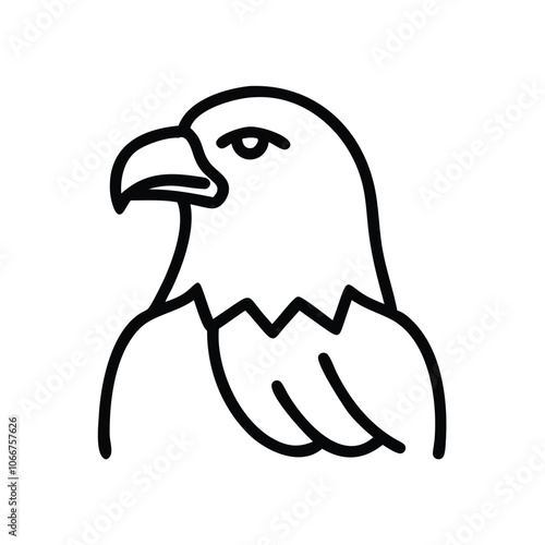 Eagle Head Outline Icon in Black, Minimalist black outline of an eagle head, symbolizing strength, freedom, and power, suitable for patriotic or wildlife themes.
