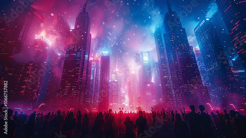 Wallpaper Mural Music festival colorful background crowd of people on the background of skyscrapers in the night bright style of colors Torontodigital.ca