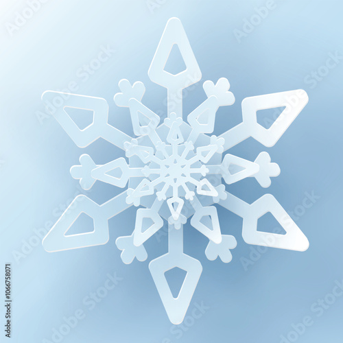 White christmas paper cut 3d snowflake with shadow in the background. Winter design elements for presentation, banner, cover, web, flyer, card, sale, poster, slide and social media.