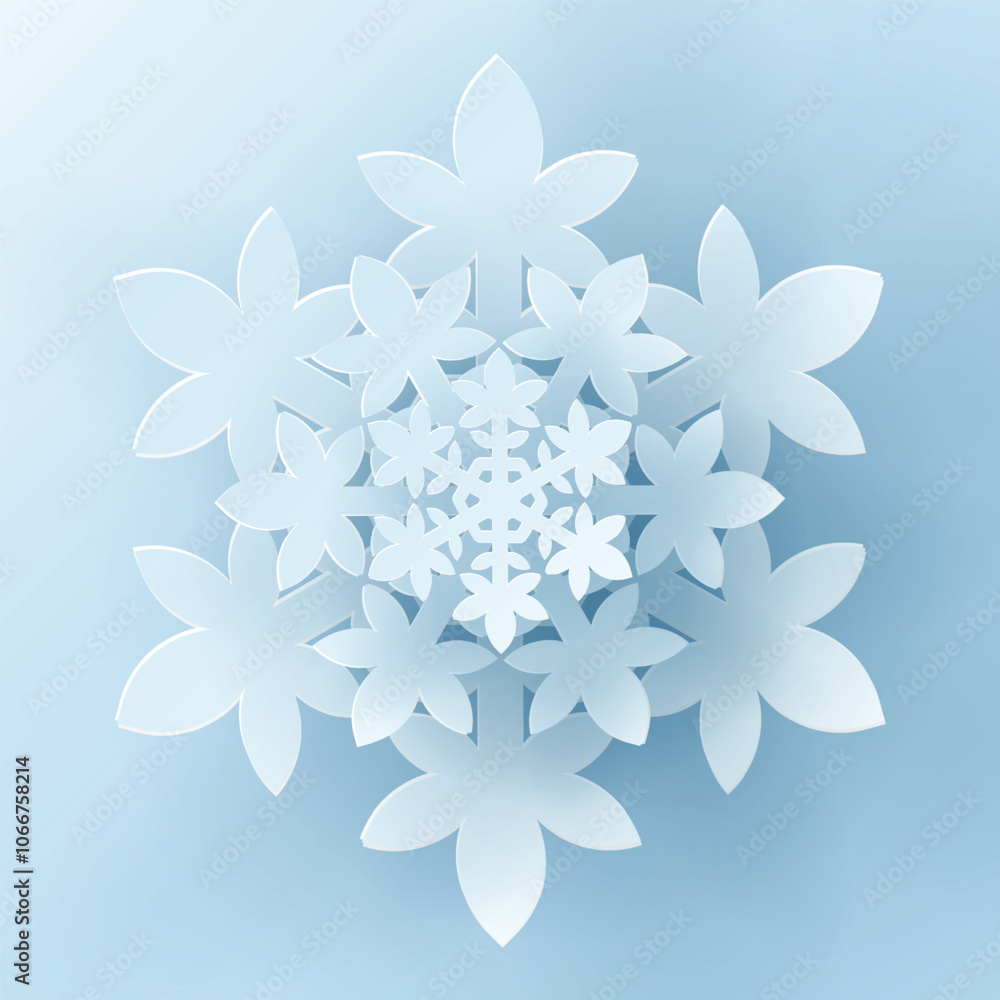 White christmas paper cut 3d snowflake with shadow in the background. Winter design elements for presentation, banner, cover, web, flyer, card, sale, poster, slide and social media. White christmas paper cut 3d snowflake with shadow in the background. Winter design elements for presentation, banner, cover, web, flyer, card, sale, poster, slide and social media.