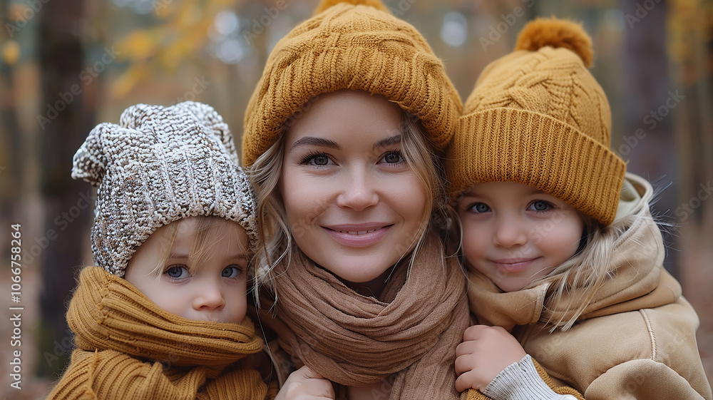 Obraz premium mom and child in autumn style, gentle warm tones