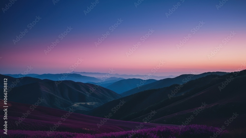 Fototapeta premium A breathtaking twilight scene showcasing a crescent moon and evening star over serene mountain silhouettes, perfect for nature lovers and tranquil landscapes