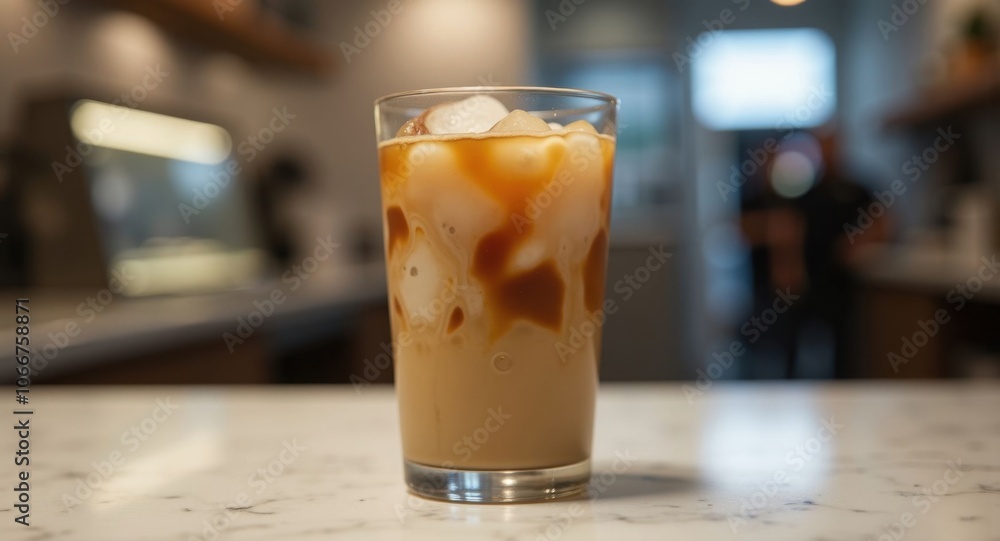 Iced coffee drink on a marble countertop Iced coffee drink on a marble countertop