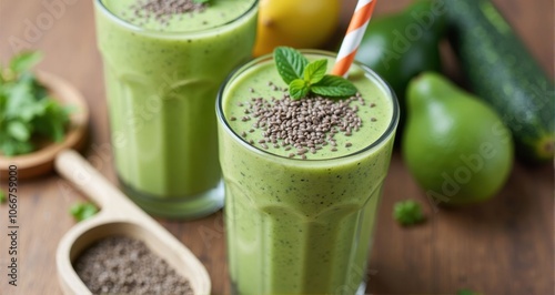 Refreshing green smoothie with chia seeds