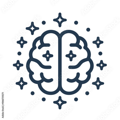 Brain icon with sparkles surrounding it representing mindfulness, focus, and clarity of mind