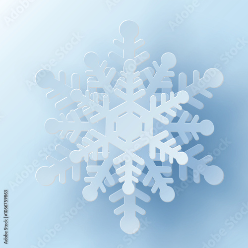 White christmas paper cut 3d snowflake with shadow in the background. Winter design elements for presentation, banner, cover, web, flyer, card, sale, poster, slide and social media.