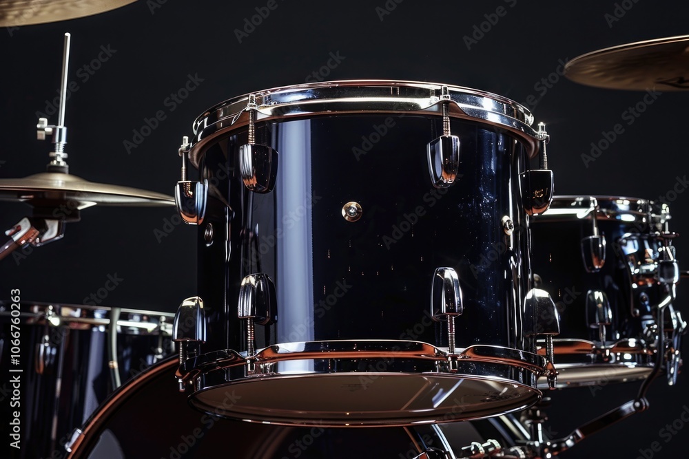 Obraz premium Metal Drum Kit. Black and Silver Drum Set for Concerts and Performances