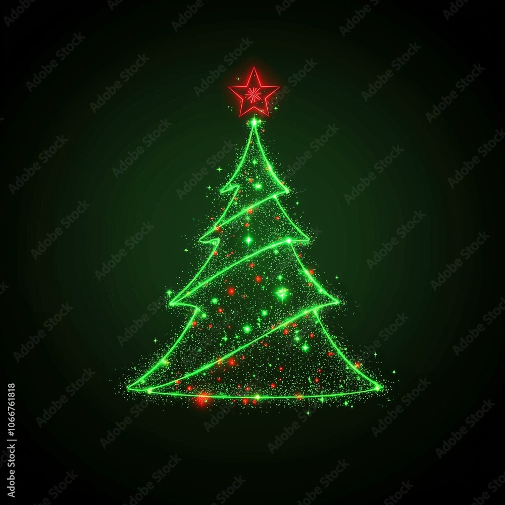 A glowing Christmas tree with sparkling lights on a dark background during the festive holiday season A glowing Christmas tree with sparkling lights on a dark background during the festive holiday season