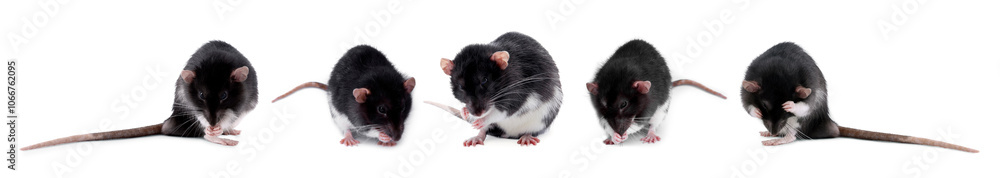 Fluffy rat isolated on white, collage. Rodent Fluffy rat isolated on white, collage. Rodent