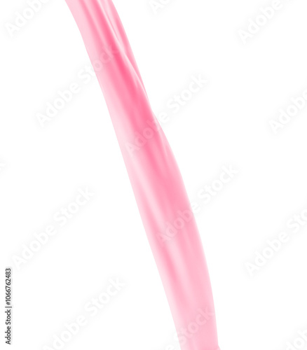 Flow of strawberry milkshake on white background