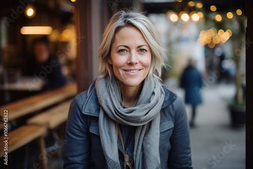 Portrait of a beautiful woman in a cafe on a winter day