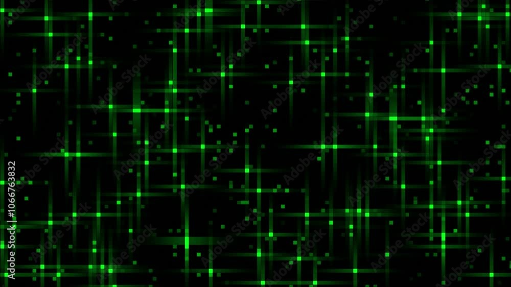 Green color appearing and disappearing glowing shiny stars and glitters on black background Green color appearing and disappearing glowing shiny stars and glitters on black background