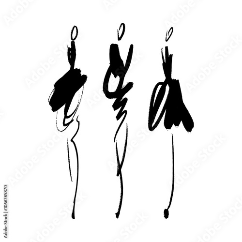 Podium ink black colour contour brush fashion girl woman set of abstract podium vector girls women dress clip-art illustration
