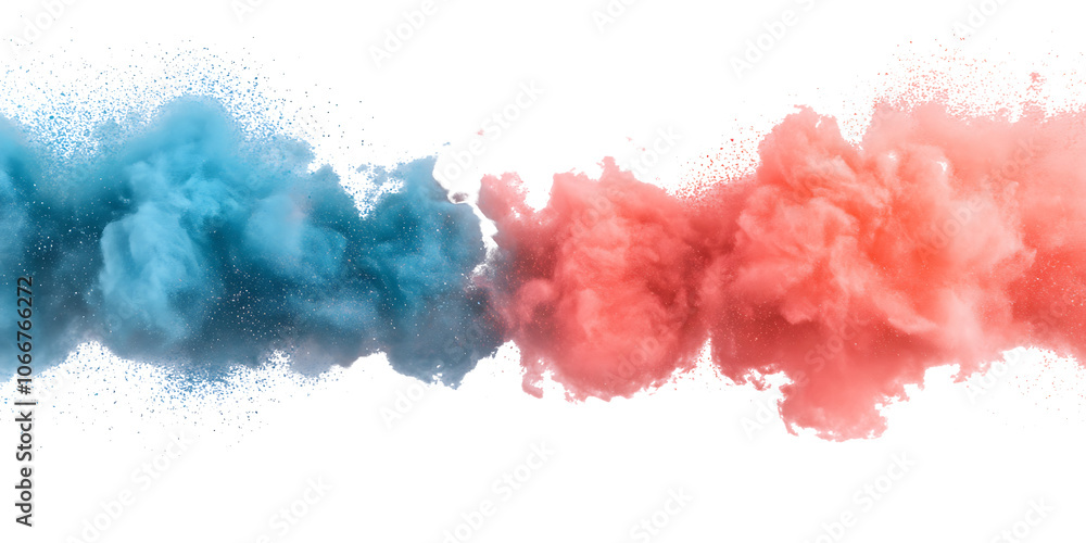Colored powder explosion on a white background. Abstract closeup dust on backdrop. Colored powder explosion on a white background. Abstract closeup dust on backdrop.