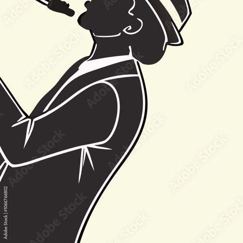 Silhouette of a Saxophone Player: Vintage Jazz Music Illustration