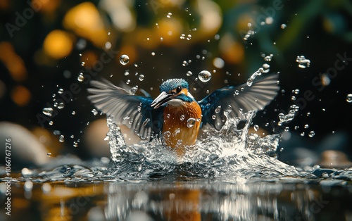 Kingfisher Diving for Fish in Clear Water photo