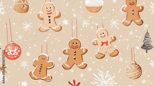 Christmas Gingerbread cookies garlands,Hanging Christmas gingerbread cookies,Merry Christmas Ornaments,traditional decorative elements,vector illustration.